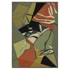 Vintage Aubusson Tapestry in Green with Abstract Patterns - Rug & Kilim