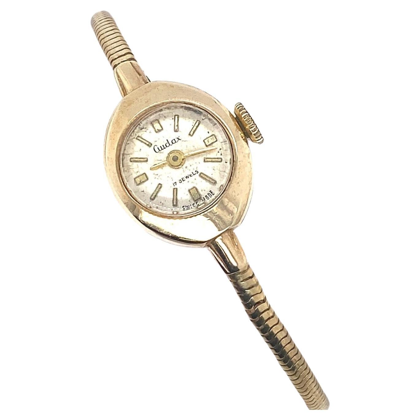 Vintage Audax Watch Wristwear with Cream Dial in 9ct Gold For Sale