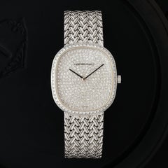 Vintage Audemars Piguet 18 Karat White Gold Model E225 Pave Diamonds Watch