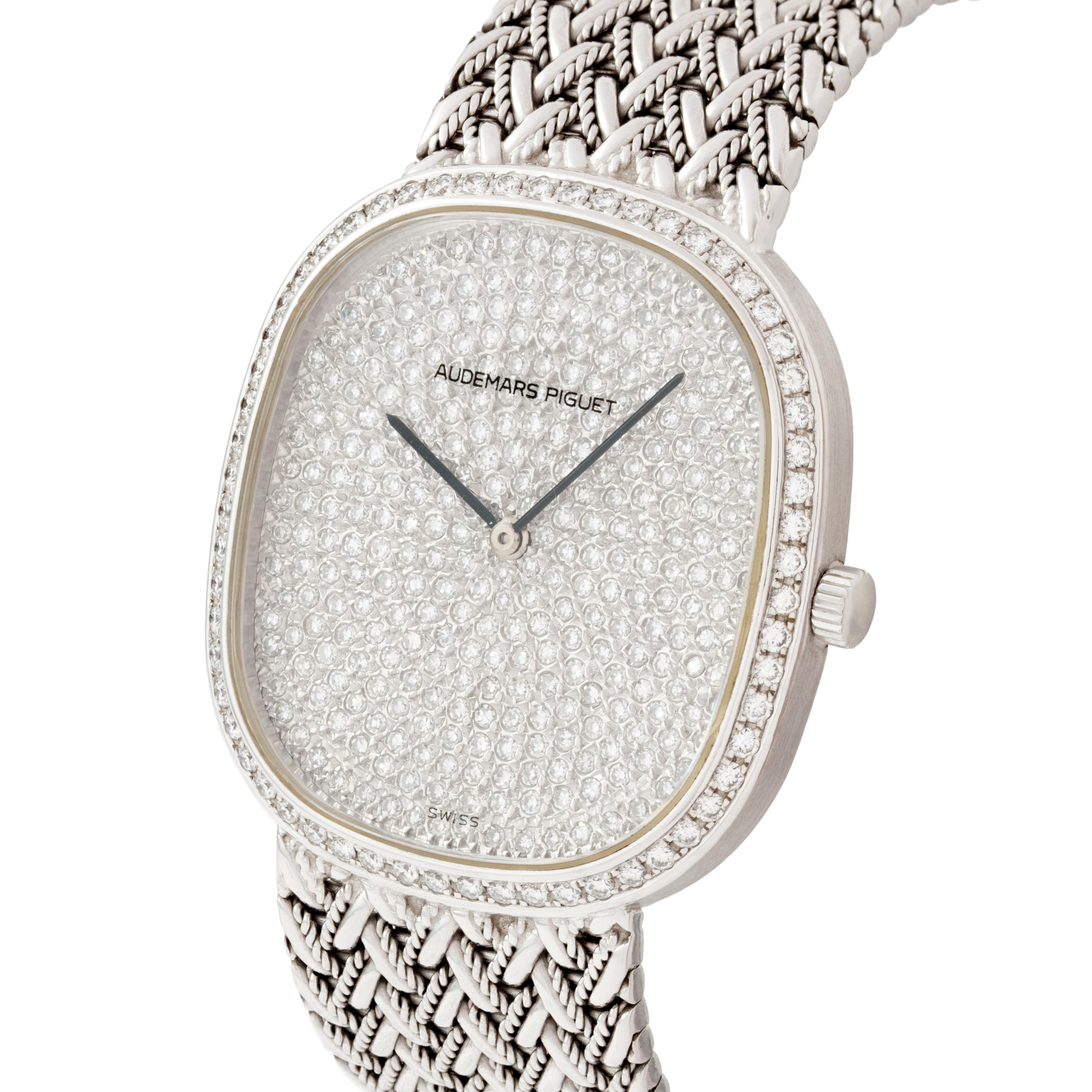 Vintage Audemars Piguet 18 Karat Weißgold Uhr mit Pavé-Diamanten Modell E225, Vintage (Brillantschliff)