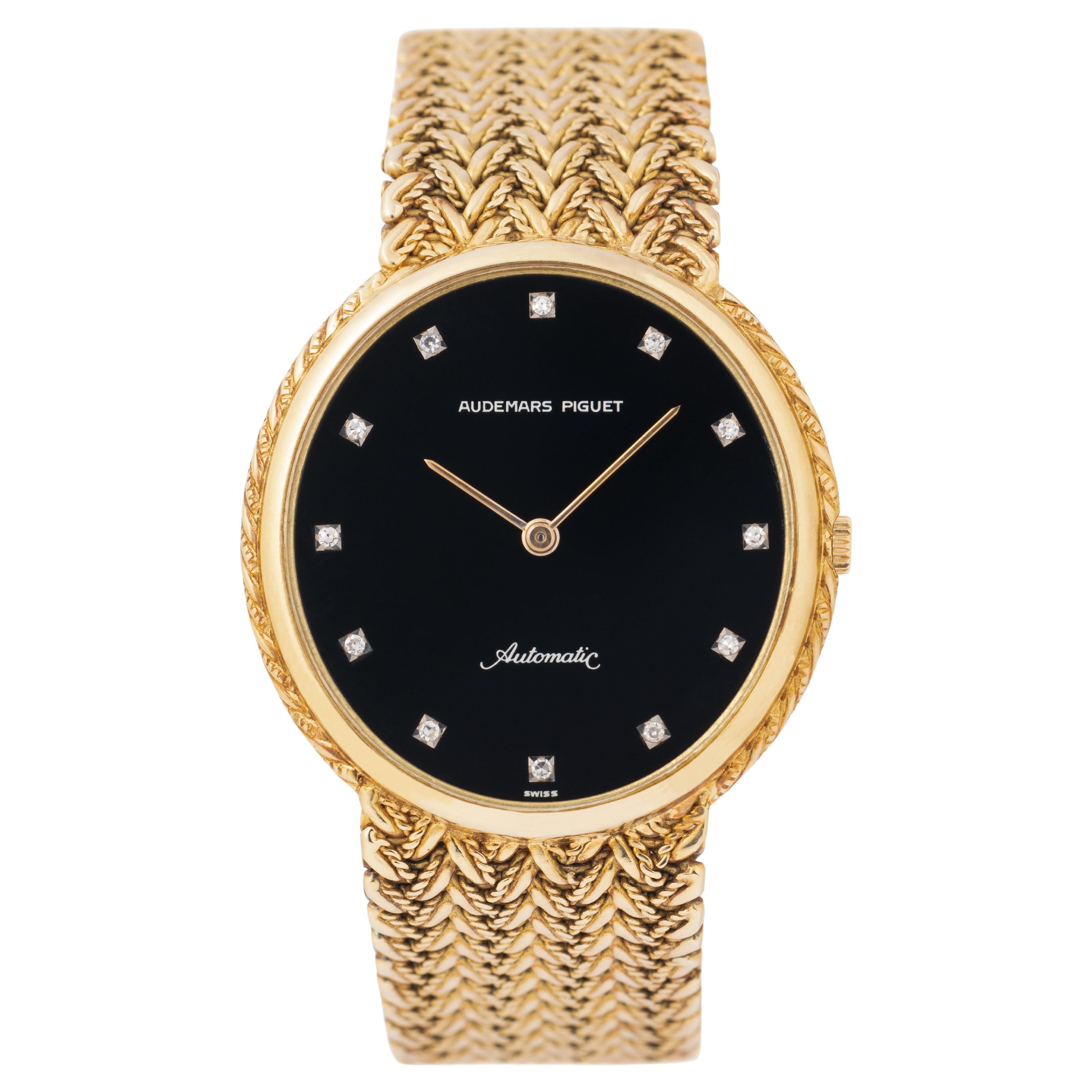 Vintage Audemars Piguet 18 Karat Yellow Gold 33mm Diamond Integrated Woven