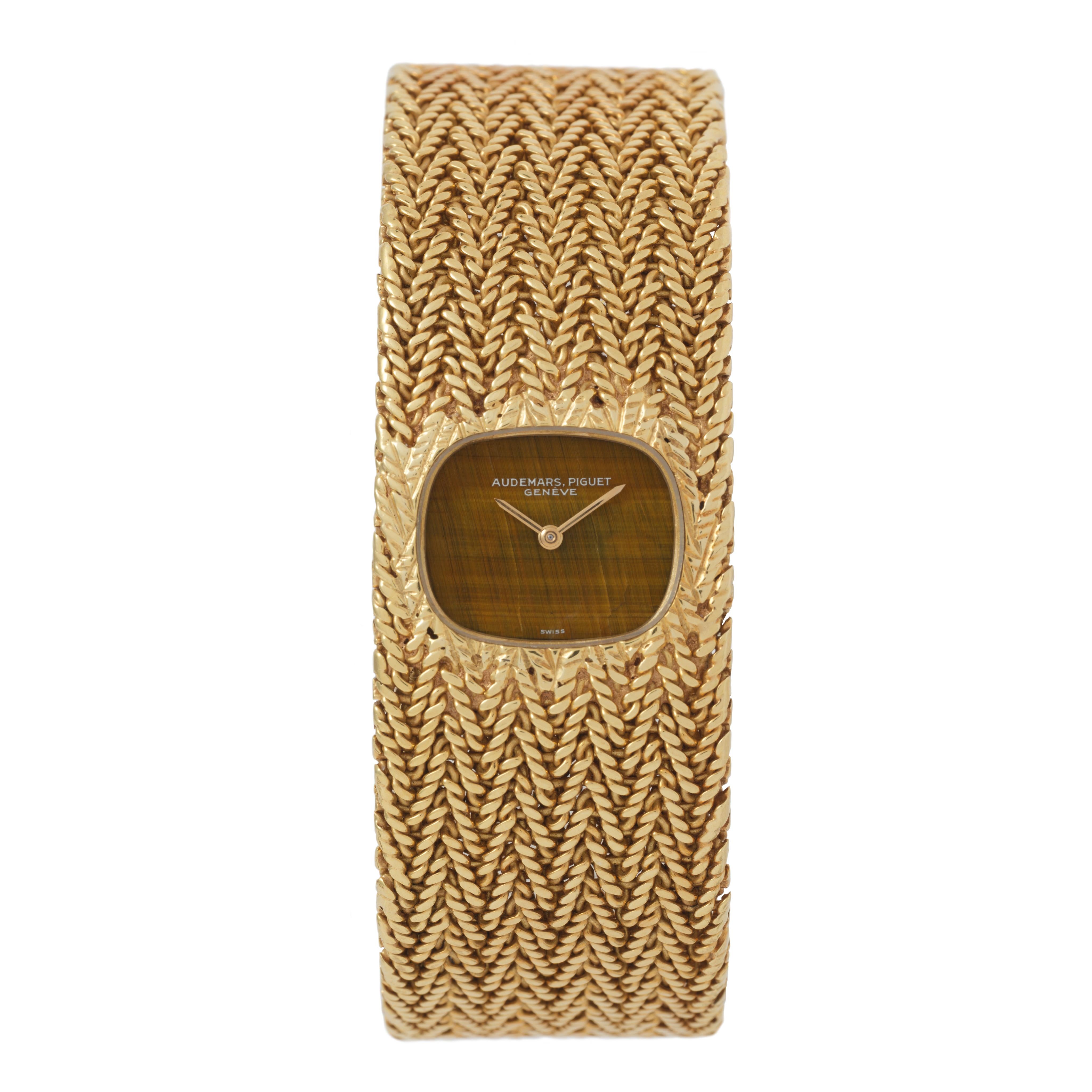 Modernist Vintage Audemars Piguet 18 Karat Yellow Gold Tigers Eye Dial Rare Watch