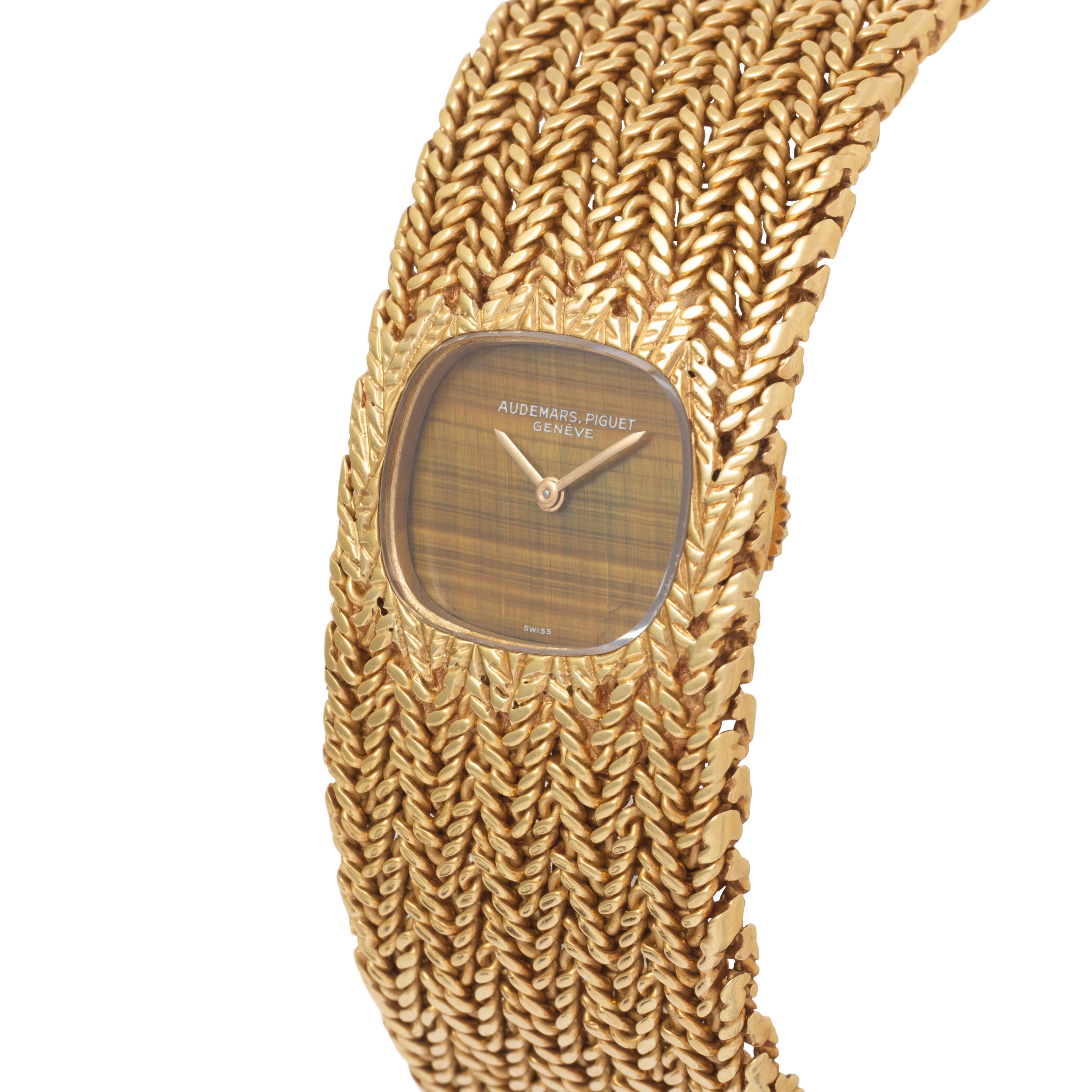 Tumbled Vintage Audemars Piguet 18 Karat Yellow Gold Tigers Eye Dial Rare Watch