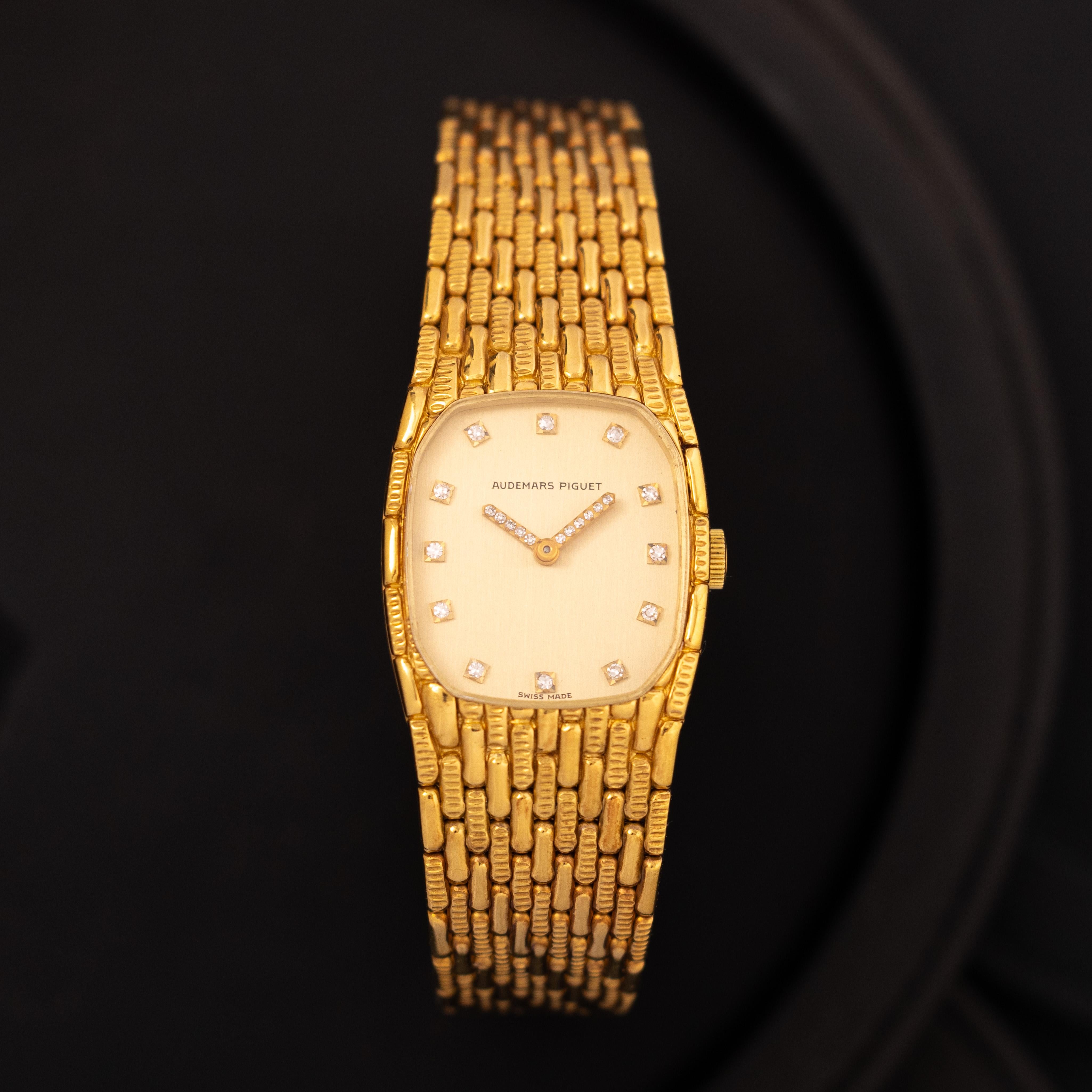 Modern Vintage Audemars Piguet 18k Yellow Gold Cobra Model 624 Diamond Markers & Hands