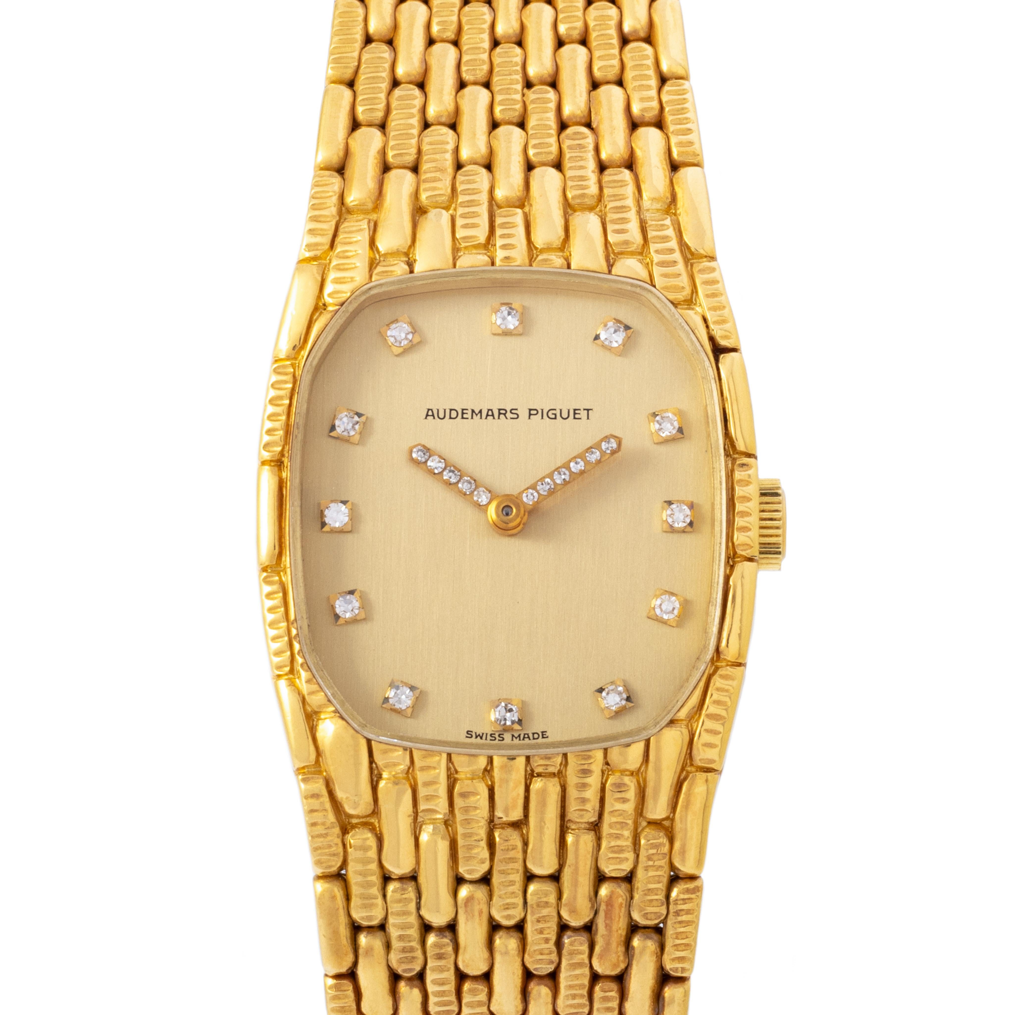 Round Cut Vintage Audemars Piguet 18k Yellow Gold Cobra Model 624 Diamond Markers & Hands