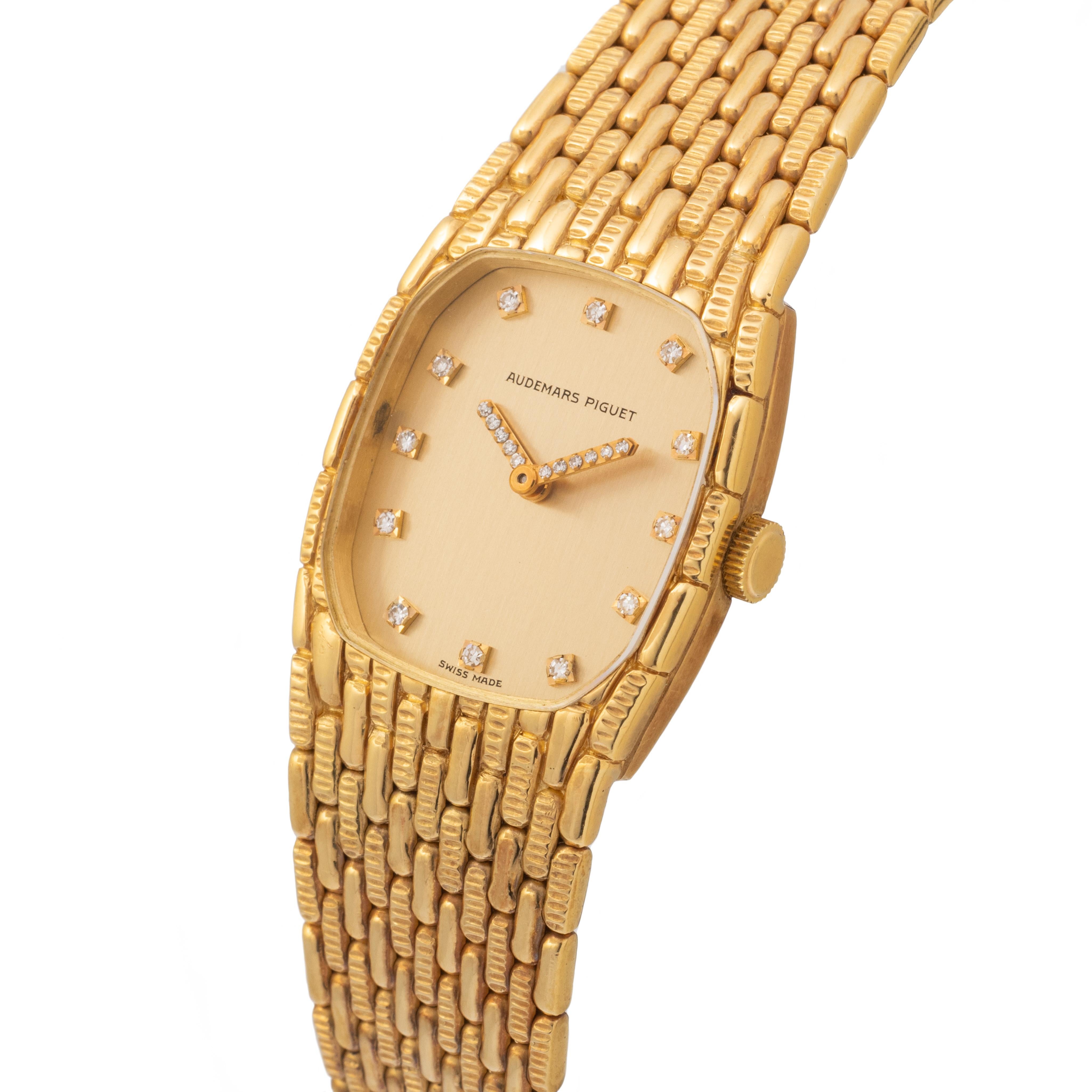 Vintage Audemars Piguet 18k Yellow Gold Cobra Model 624 Diamond Markers & Hands In Good Condition In New York, NY