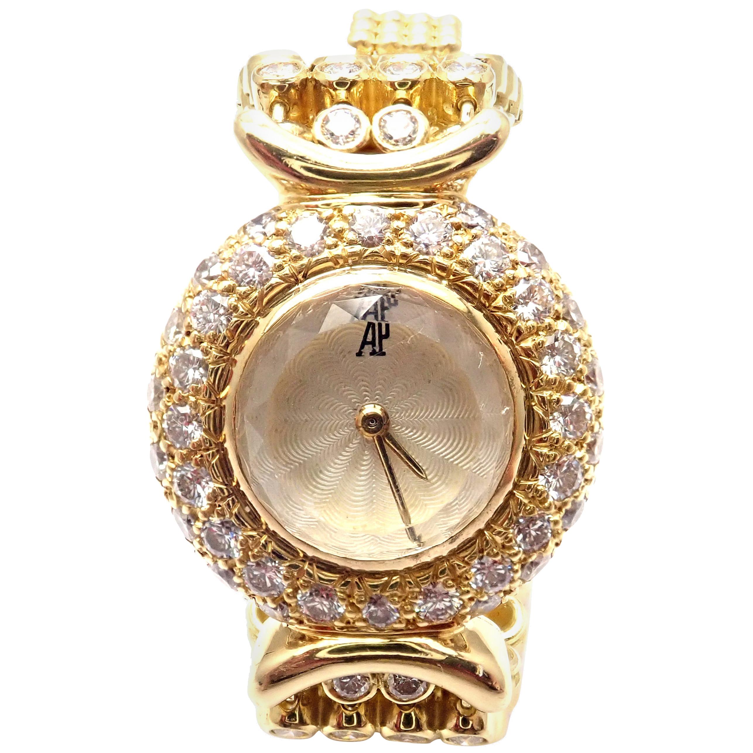 Vintage Audemars Piguet 8 Carat Diamond Yellow Gold Ladies Watch For Sale