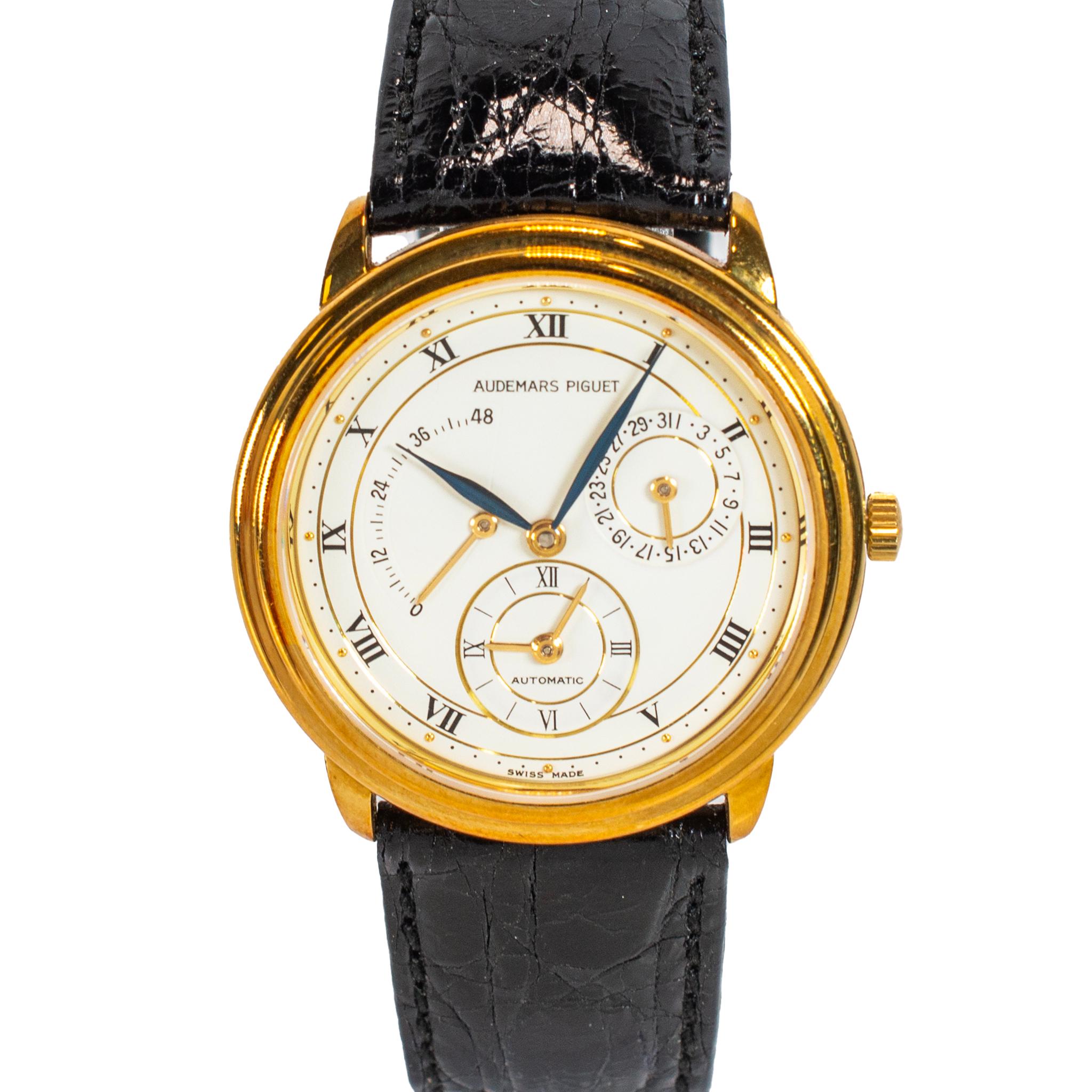 Marchio: Audemars Piguet

Genere: Unisex

Tipo di metallo: Oro giallo 18 carati

Diametro: 36,00 mm

Peso: 64,48 grammi

Orologio da polso da uomo in oro giallo 18 carati di manifattura svizzera Audemars Piguet. Inciso con 