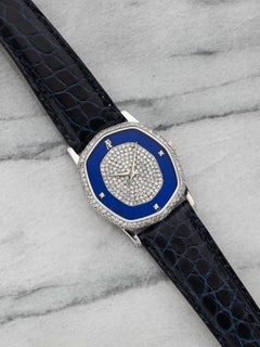 Vintage Audemars Piguet Octagonal 18K WG Manual Pavé and Lapis Dial 29mm
