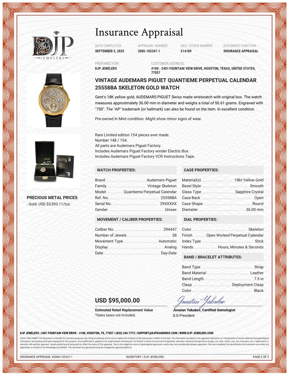 Vintage Audemars Piguet Quantieme Ewiger Kalender 25558BA Skelett Gold Uhr im Angebot 11