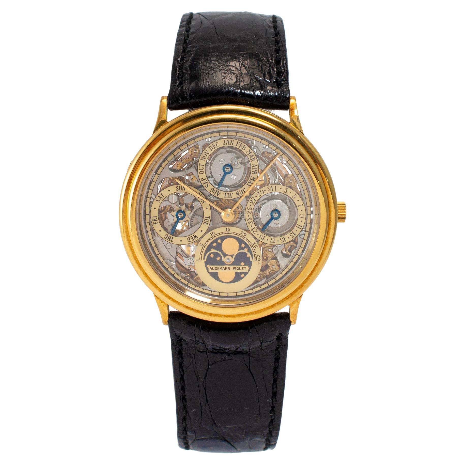 Vintage Audemars Piguet Quantieme Perpetual Calendar 25558BA Skeleton Gold Watch
