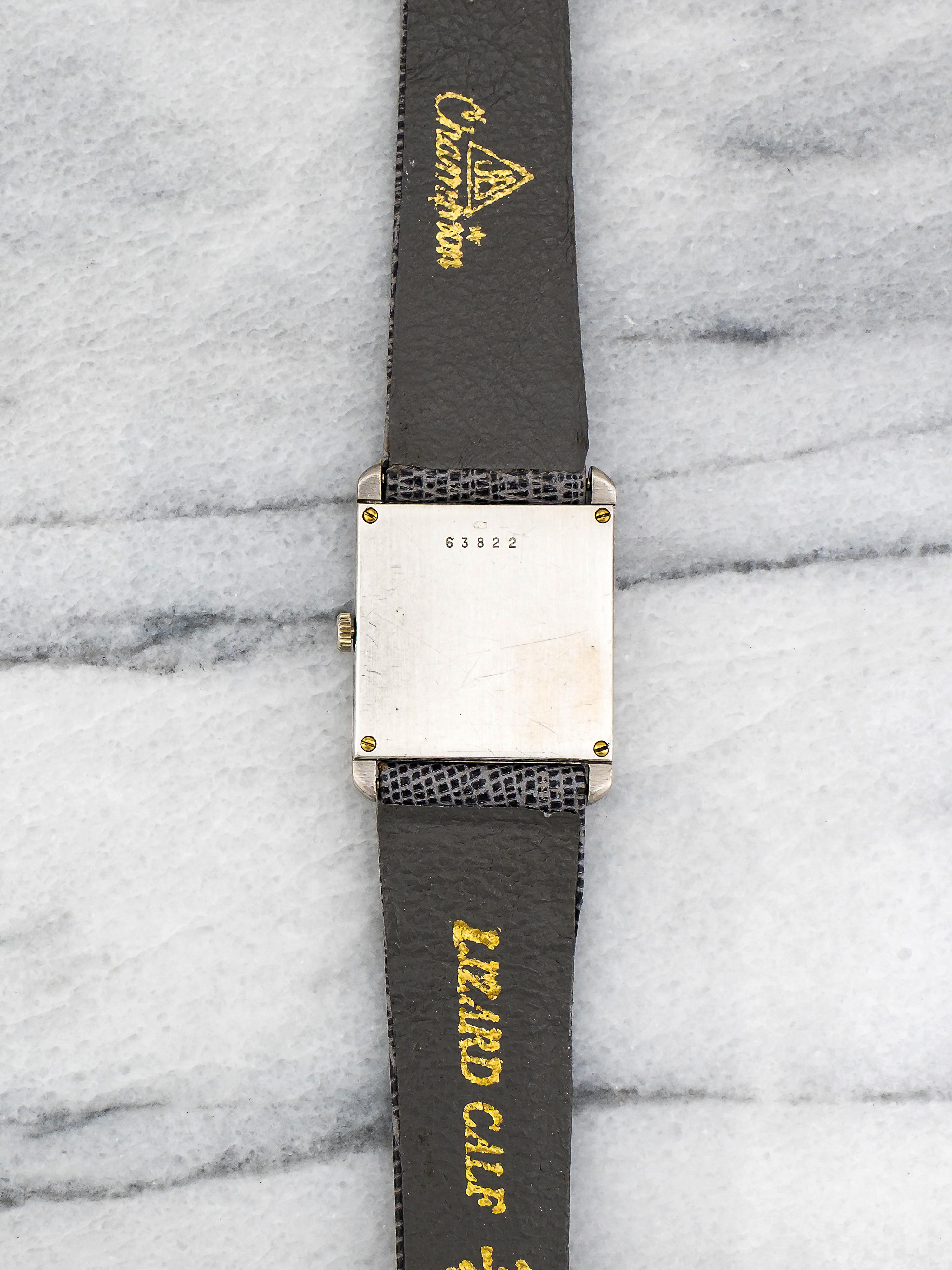 Vintage Audemars Piguet Tank 1970s Blue Lapis Dial 23x28mm 18k White Gold Case. In Good Condition For Sale In New York, NY