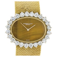 Vintage Audemars Piguet Tigers Eye 2ctw Diamond Bezel Oval 18k Gold Wrist Watch