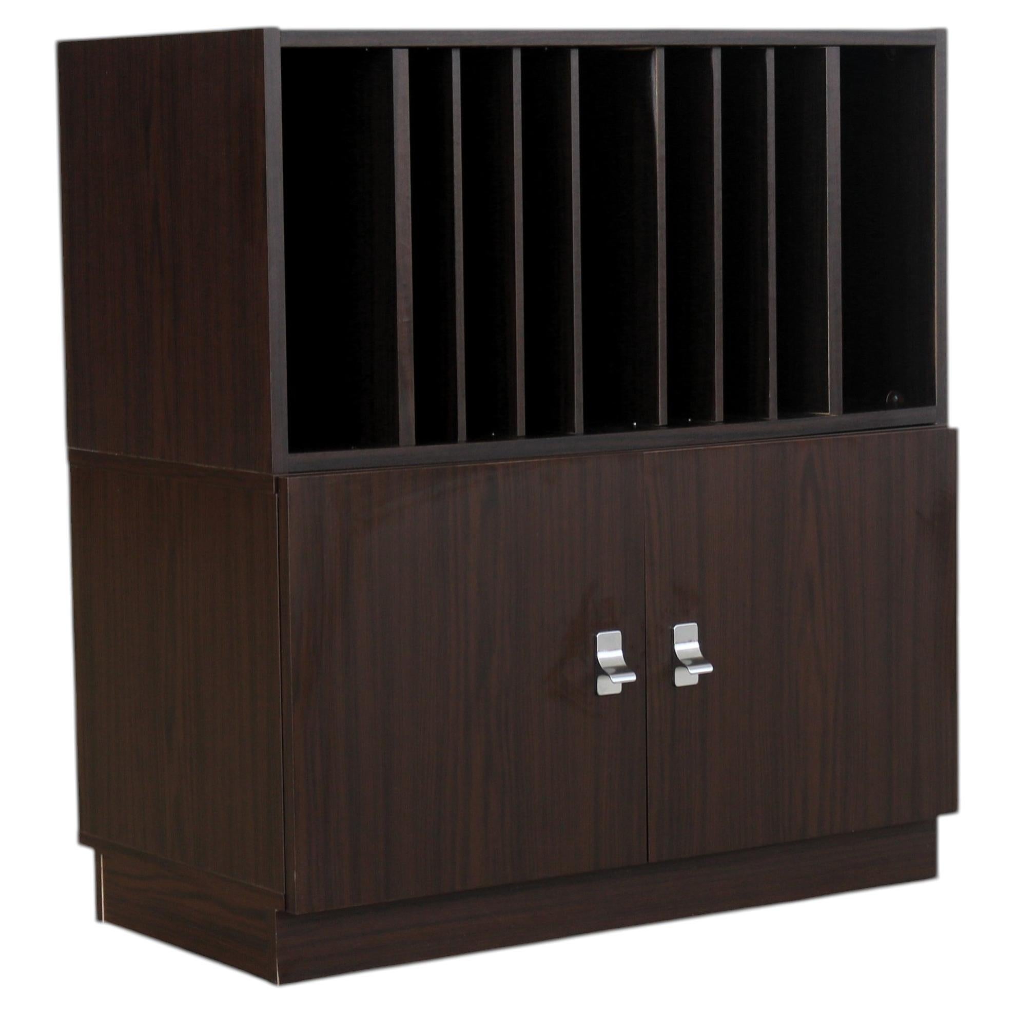Vintage Audio Cabinet, Wood and Chrome, Swedish Design, 1980s For Sale