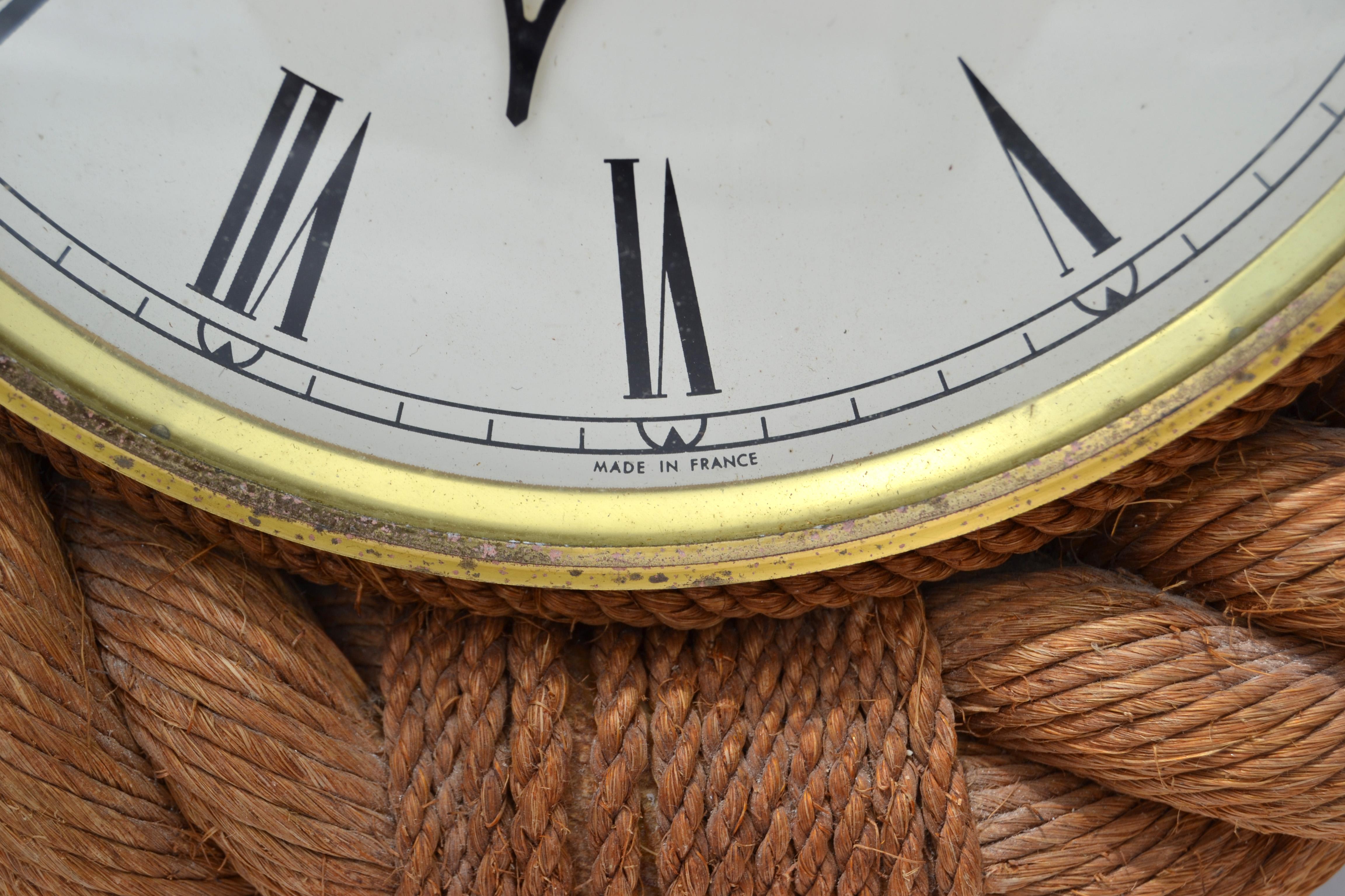 Hand-Crafted Vintage Audoux Minet Style Nautical Wall Rope Clock Shaped Pocket Watch France