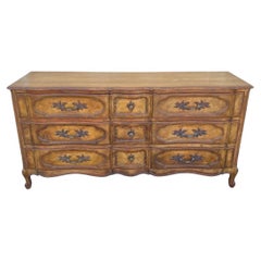 Vintage Auffray & Co French Country Provincial Walnut 9 Drawer Dresser Credenza