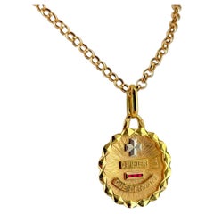 Vintage Augis 18-Karat Gold Large Love Token Medal Pendant 2cm