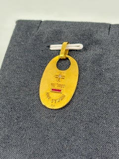 Vintage Augis 18k Gold Médaille d'Amour Oval Love Token Pendant Diamond Rubies