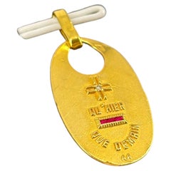 Vintage Augis 18k Gold Médaille d'Amour Oval Love Token Pendant Diamond Rubies