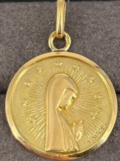 Vintage A. Augis Medaglia della Vergine Maria in oro 18 carati con 12 stelle, ciondolo francese firmato 19 mm