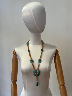 Vintage Augustine Gripoix Turquoise Glass Flower Necklace, 1990s