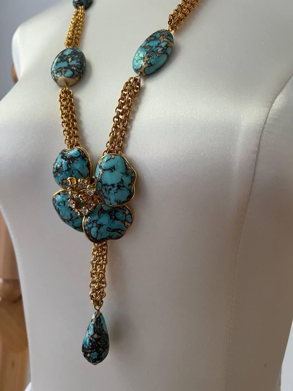 Art nouveau Augustine Gripoix, collier à fleurs vintage en verre turquoise, années 1990  en vente