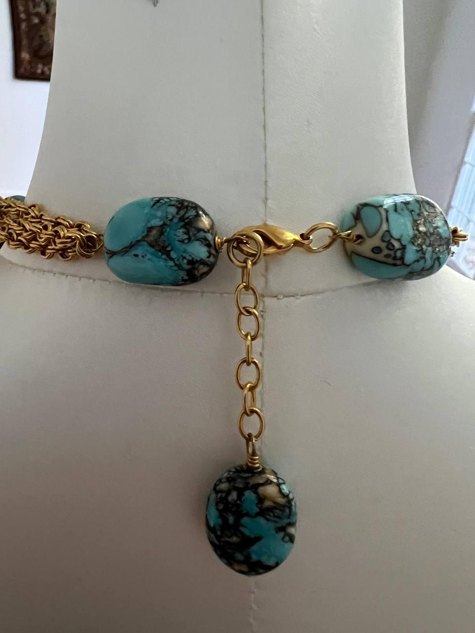 Vintage Augustine Gripoix Turquoise Glass Flower Necklace, 1990s  In Excellent Condition For Sale In New York, NY