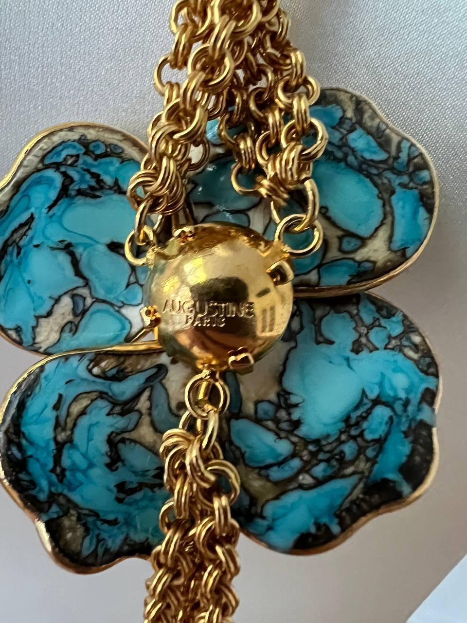 Women's or Men's Vintage Augustine Gripoix Turquoise Glass Flower Necklace, 1990s  For Sale