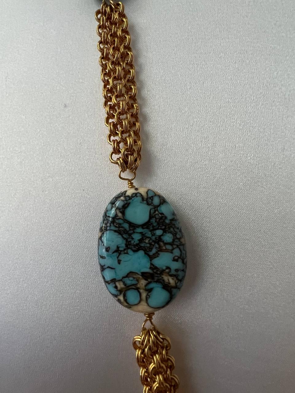 Vintage Augustine Gripoix Turquoise Glass Flower Necklace, 1990s  For Sale 1
