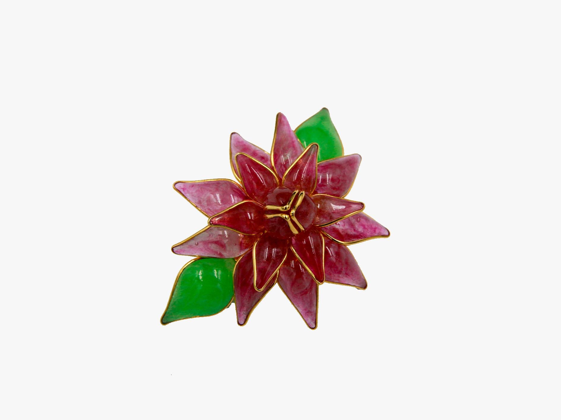Vintage AUGUSTINE PARIS by Thierry Gripoix Pink Flower brooch, 1990s  In Excellent Condition For Sale In New York, NY