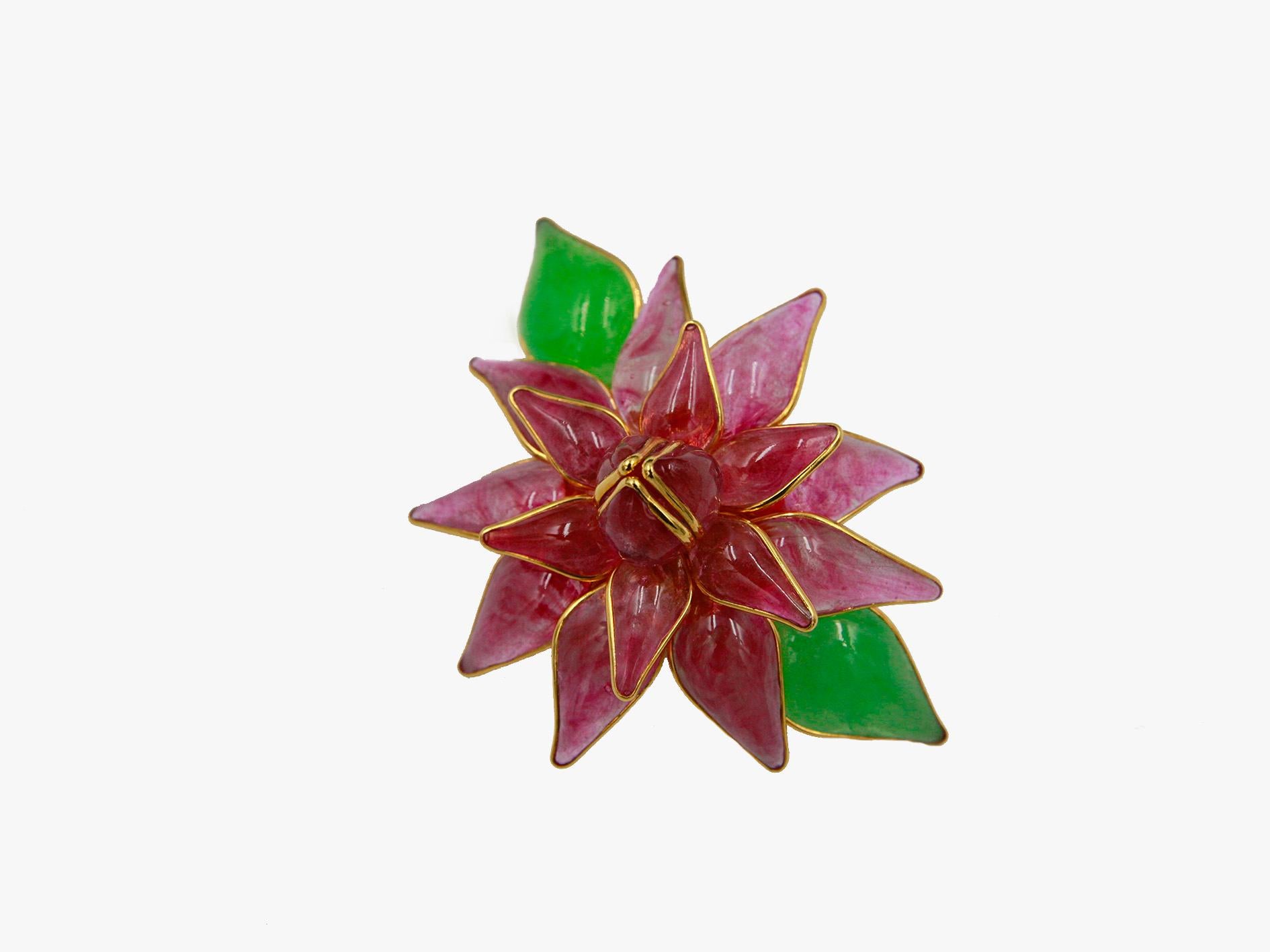 Vintage AUGUSTINE PARIS by Thierry Gripoix Pink Flower brooch, 1990s  For Sale 1