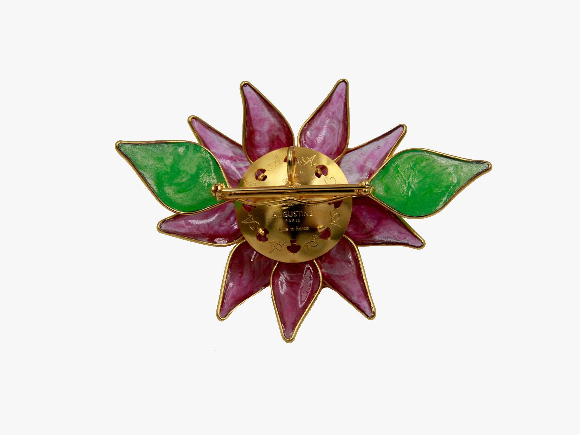 Vintage AUGUSTINE PARIS by Thierry Gripoix Pink Flower brooch, 1990s  For Sale 3