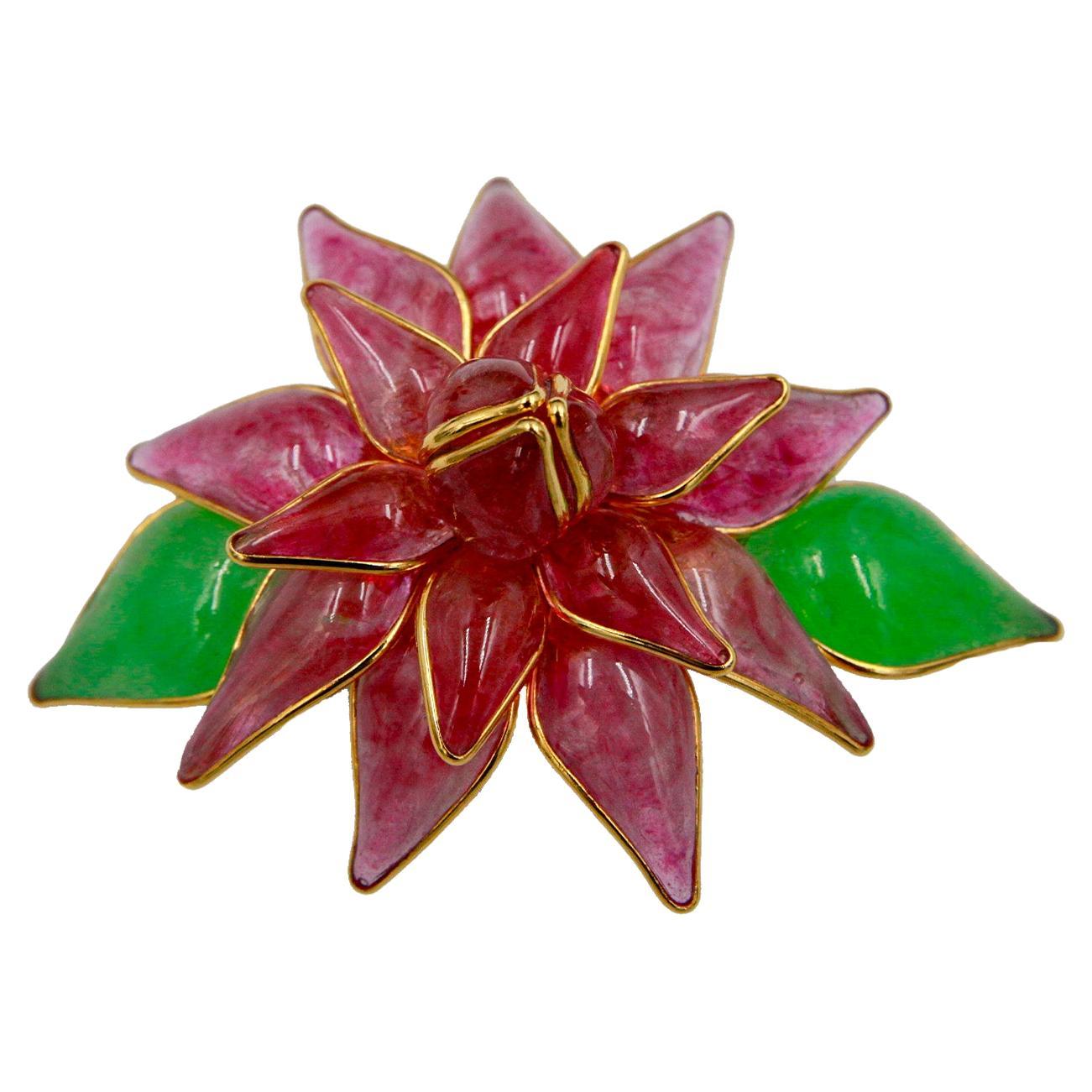 Vintage AUGUSTINE PARIS by Thierry Gripoix Pink Flower brooch, 1990s  For Sale