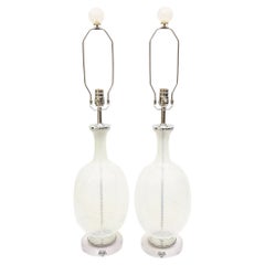 Vintage Aureliano Toso Murano Glass Lamps, Glass Finials White Swirled Design