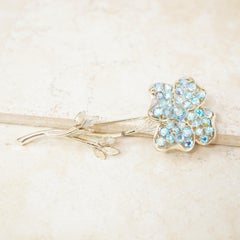 Vintage Aurora Borealis Blue Crystal Long Stem Flower Brooch by Lisner, 1950s