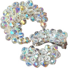 Vintage Aurora Borealis Crystal Brooch & Earrings Set, 1950s
