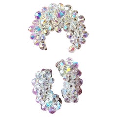 Set di spille e orecchini in cristallo Aurora Boreale vintage, anni 
50