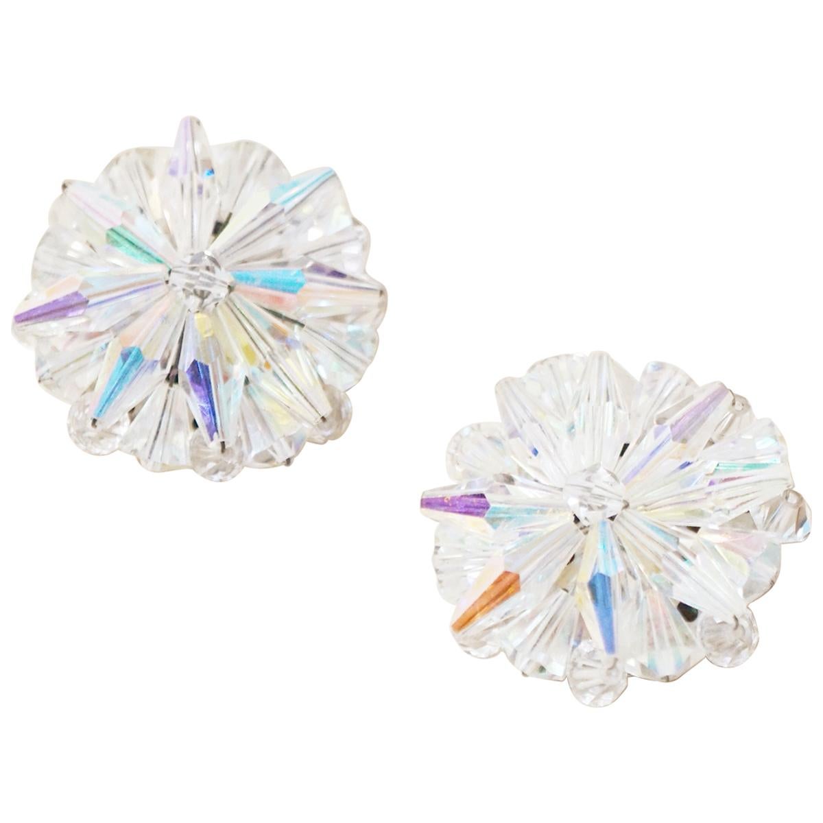 Vintage Aurora Borealis Crystal Burst Statement Earrings, 1950s