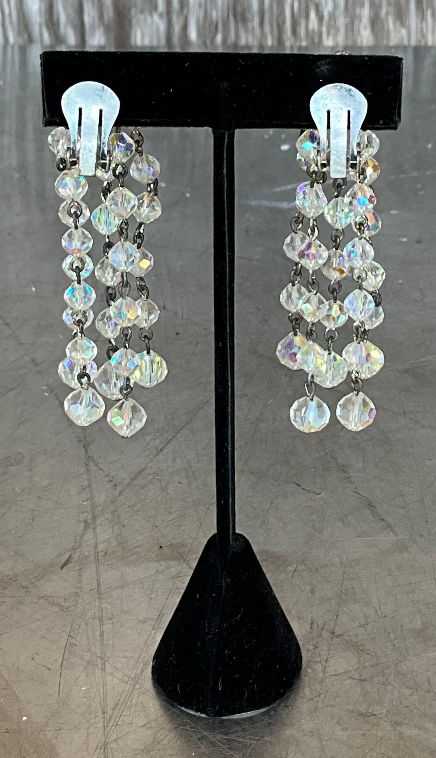 Vintage Aurora Borealis Crystal Clip on Earrings For Sale 1