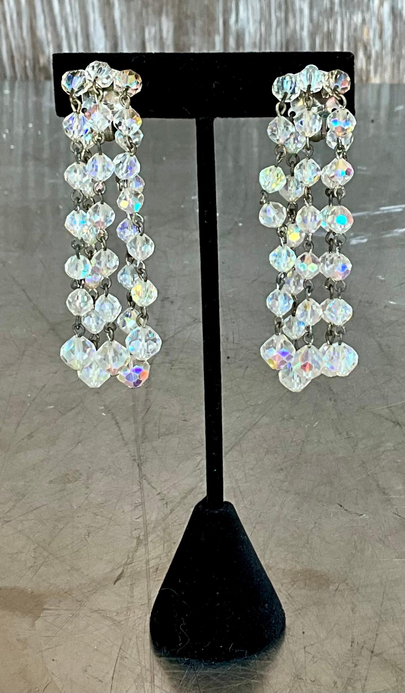 Vintage Aurora Borealis Crystal Clip on Earrings For Sale 2