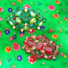 Vintage Aurora Borealis Emerald Rhinestone Crystal Large Brooch, circa 1950s