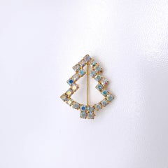 Vintage Aurora Borealis Icy White & Blue Rhinestone Christmas Tree Brooch, Gold