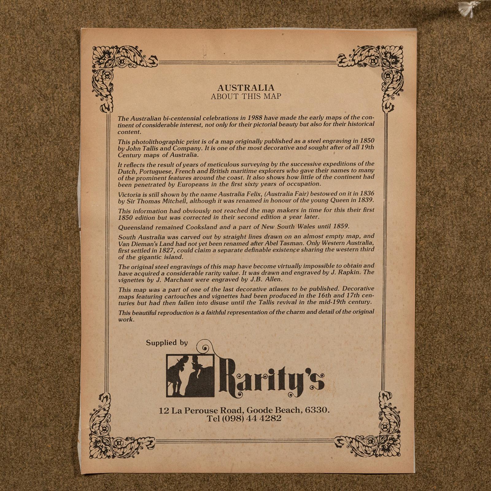 Mappa dell'Australia d'epoca, incorniciata, interesse storico per la cartografia del XIX secolo, 1988 in vendita 4
