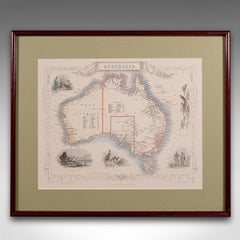 Vintage Australia Map, Framed, Historic 19th Century Cartography Interest, 1988