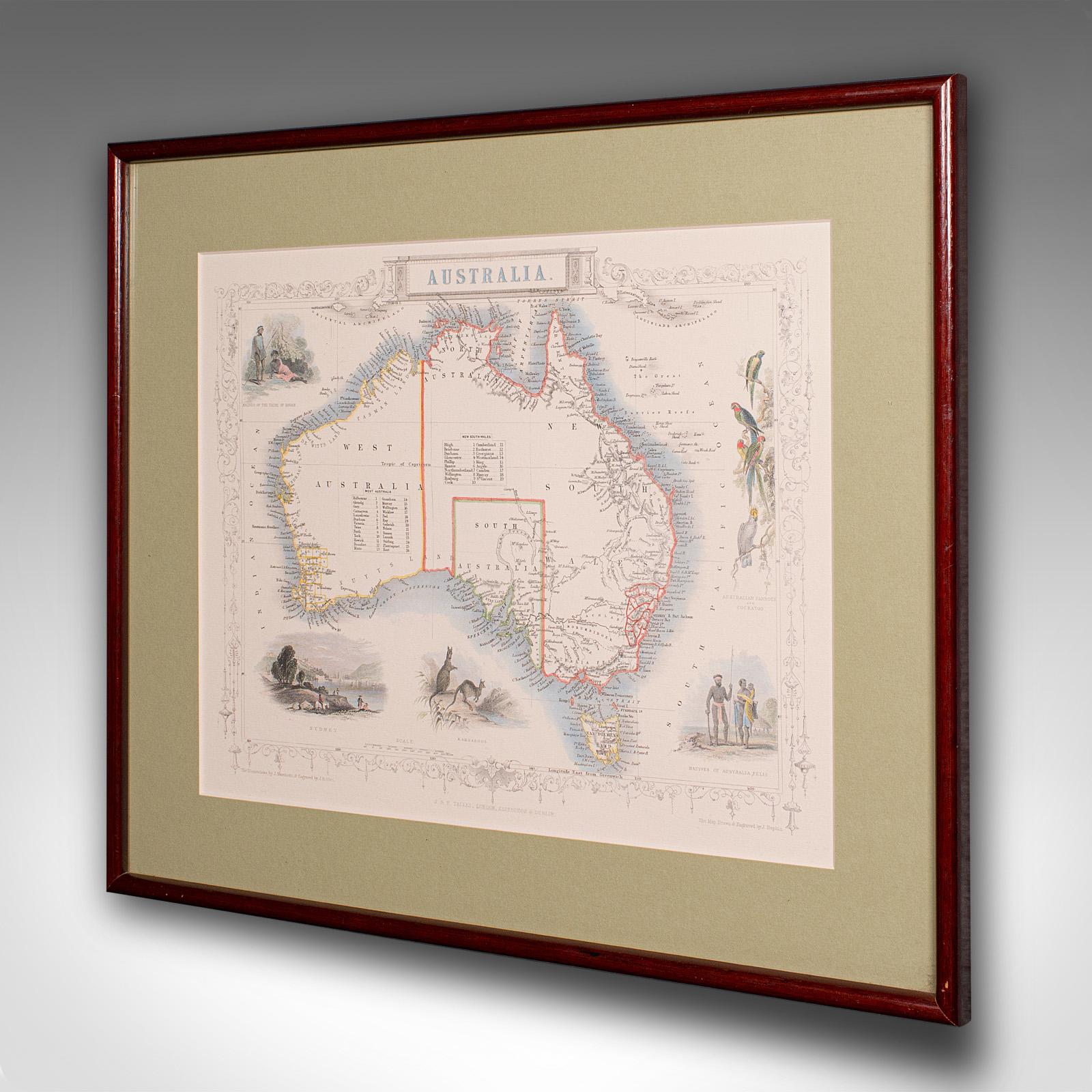 Vittoriano Mappa dell'Australia d'epoca, incorniciata, interesse storico per la cartografia del XIX secolo, 1988 in vendita