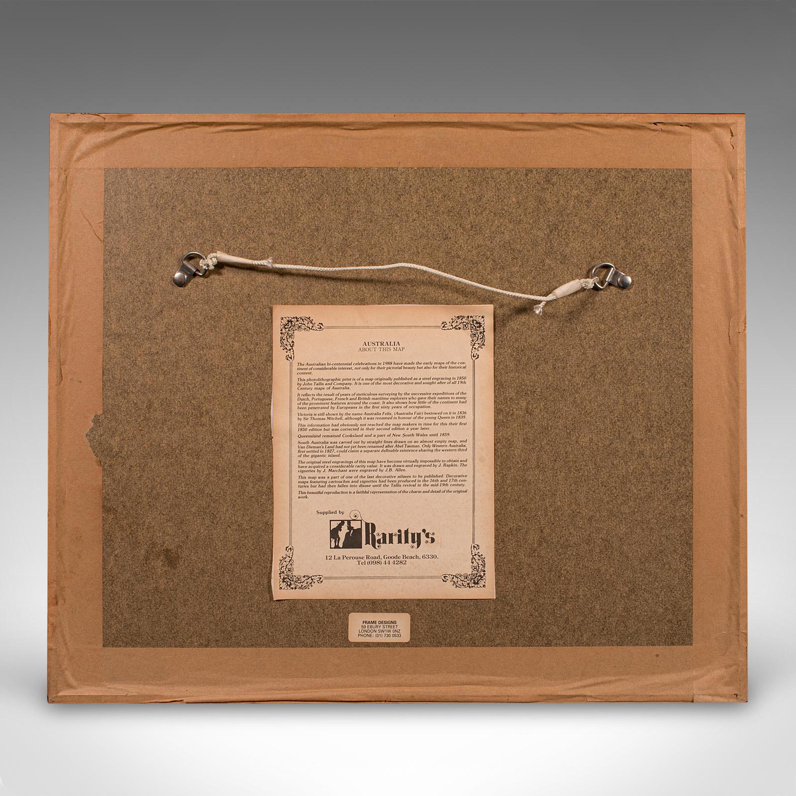 Australiano Mappa dell'Australia d'epoca, incorniciata, interesse storico per la cartografia del XIX secolo, 1988 in vendita