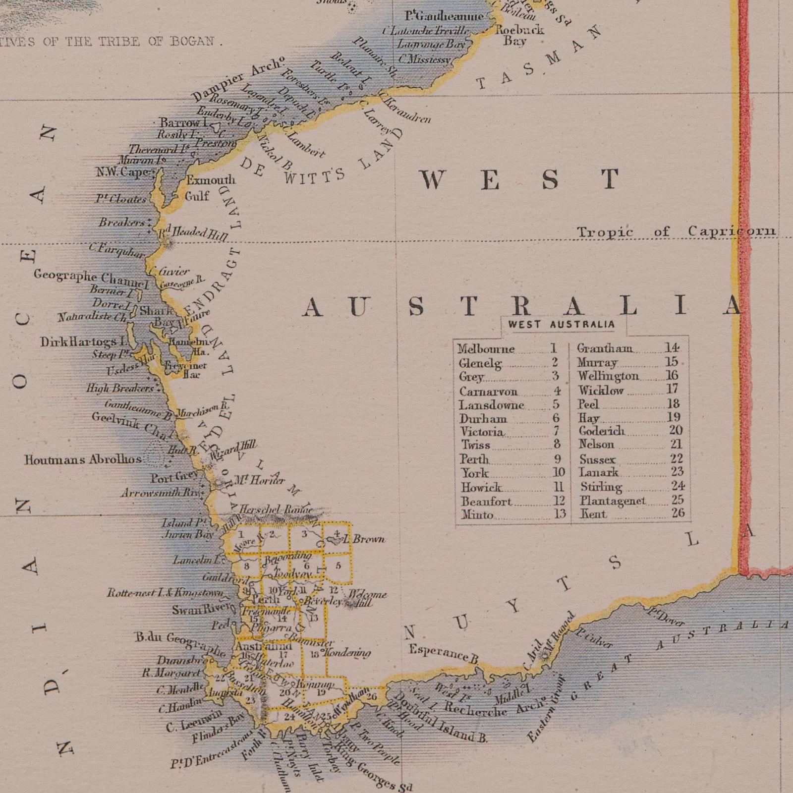 Vetro Mappa dell'Australia d'epoca, incorniciata, interesse storico per la cartografia del XIX secolo, 1988 in vendita