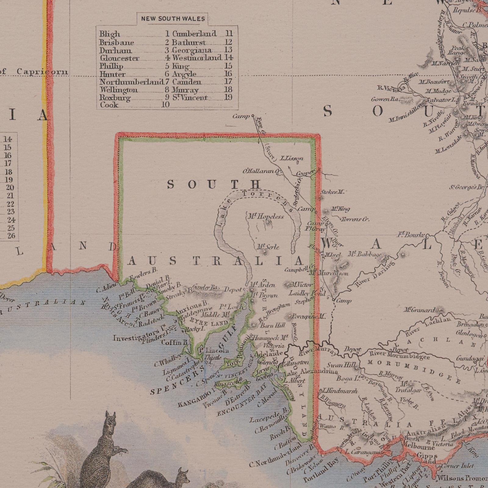 Mappa dell'Australia d'epoca, incorniciata, interesse storico per la cartografia del XIX secolo, 1988 in vendita 1