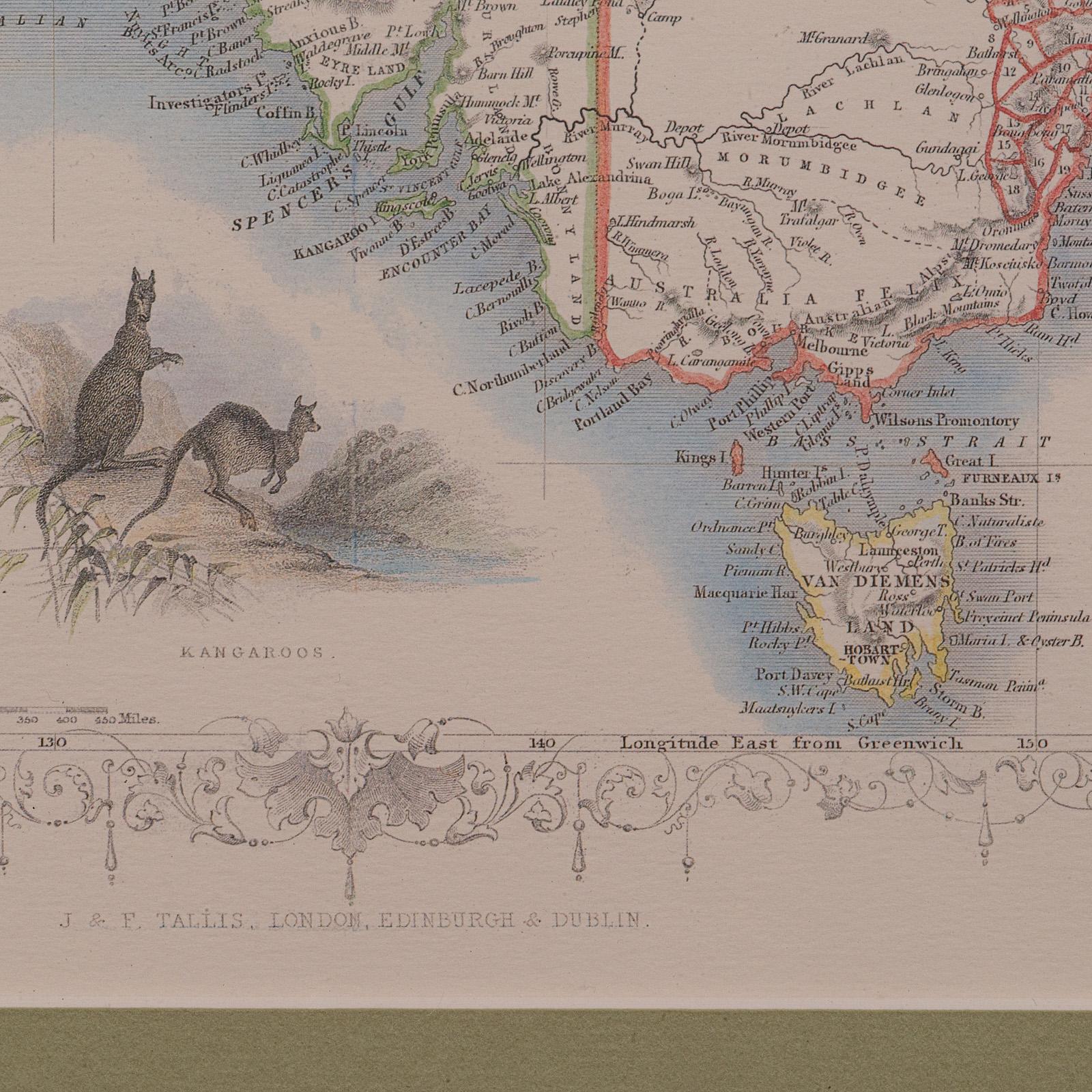 Mappa dell'Australia d'epoca, incorniciata, interesse storico per la cartografia del XIX secolo, 1988 in vendita 2