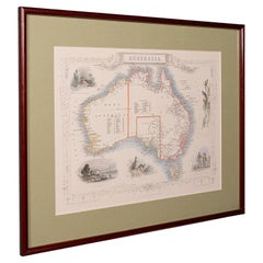 Vintage Australia Map, Framed, Historic 19th Century Cartography Interest, 1988